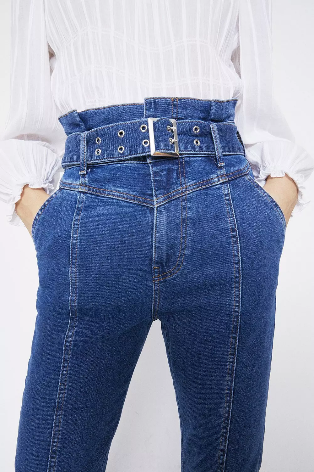 Belted High Waisted Skinny Jeans | Warehouse